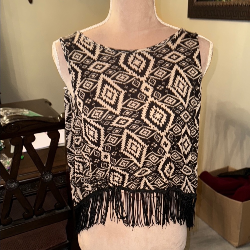 Black and White Asymmetrical Sleeveless Tank Top